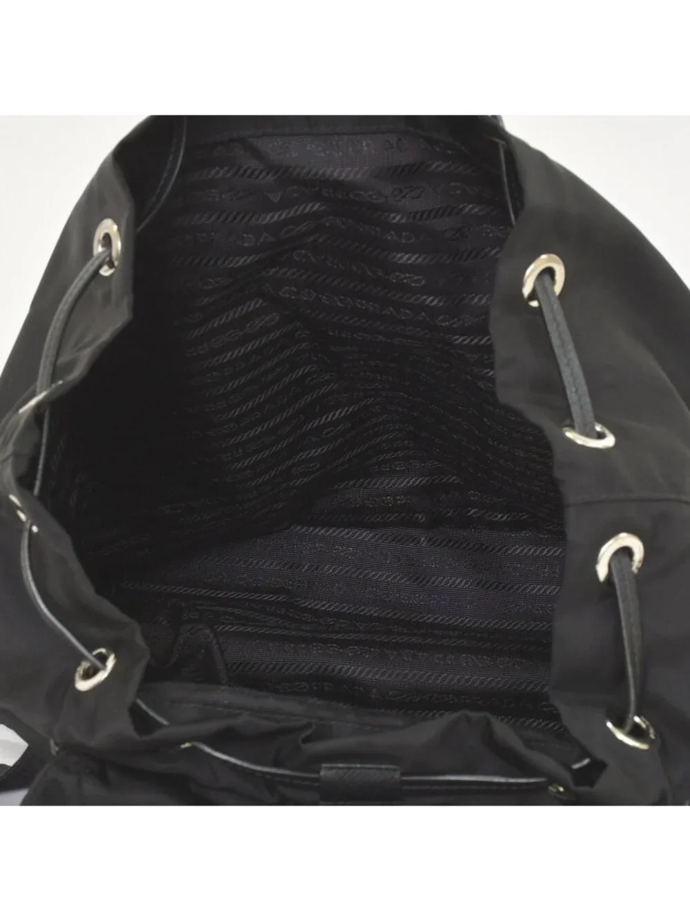 Prada Tessuto Nylon Robot Backpack Saffiano Leather Studs Metal Black